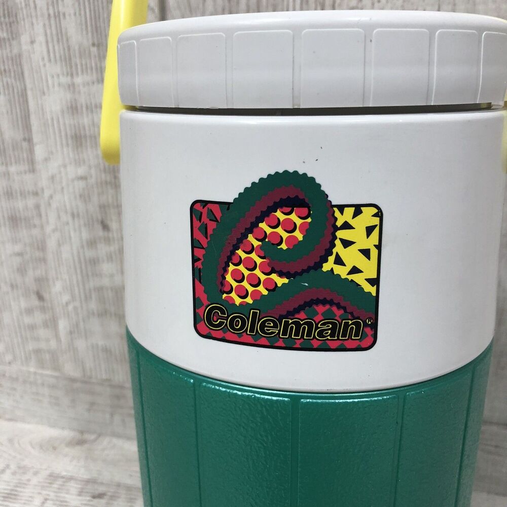 Vtg 1992 Retro Coleman Water Drink Cooler Jug Neon Teal green Yellow 5590 retro - Picture 2 of 9